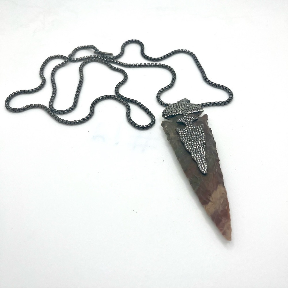 Extra Long 36” Arrowhead Necklace Rhinestone Dagger Boho Statement